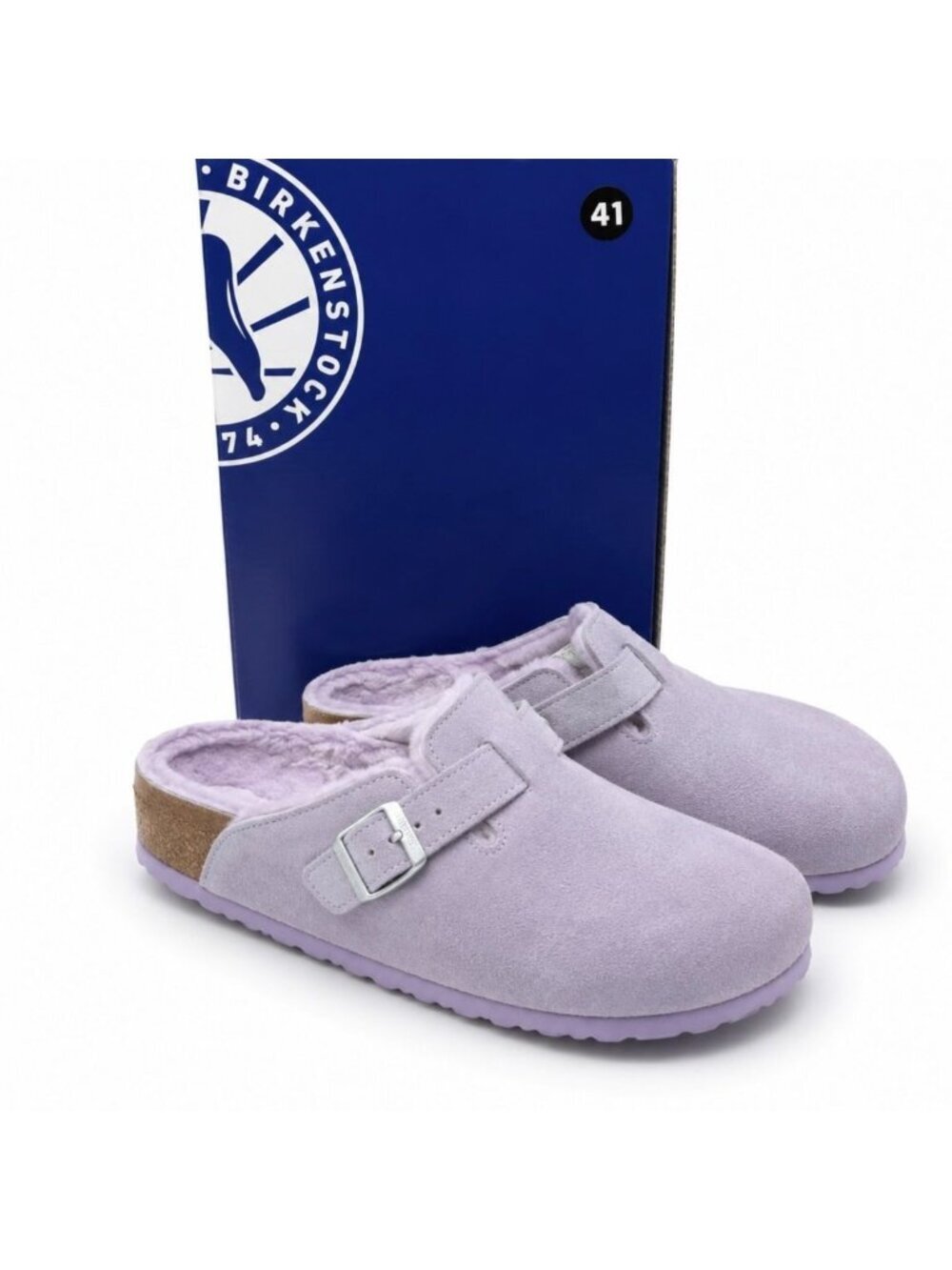 Birkenstock Boston VL Shearling Lined Purple Fog Suede Clogs EU 42 Slip-on